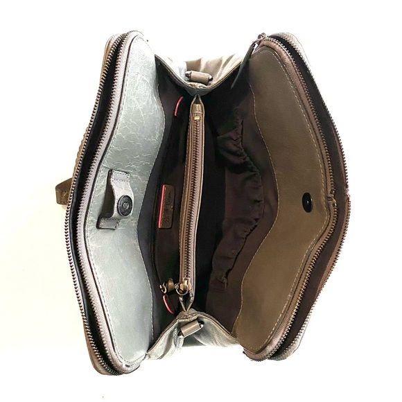 Elliott Lucca Gray Leather Purse Woven Handles  iPad Pocket Shoulder Strap - Picture 7 of 16